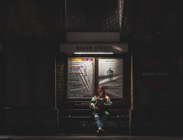 London Underground train arriving at platform
